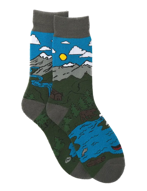 Men's Sock Blue/Green Waterfall Cozy Socks Souwafa001