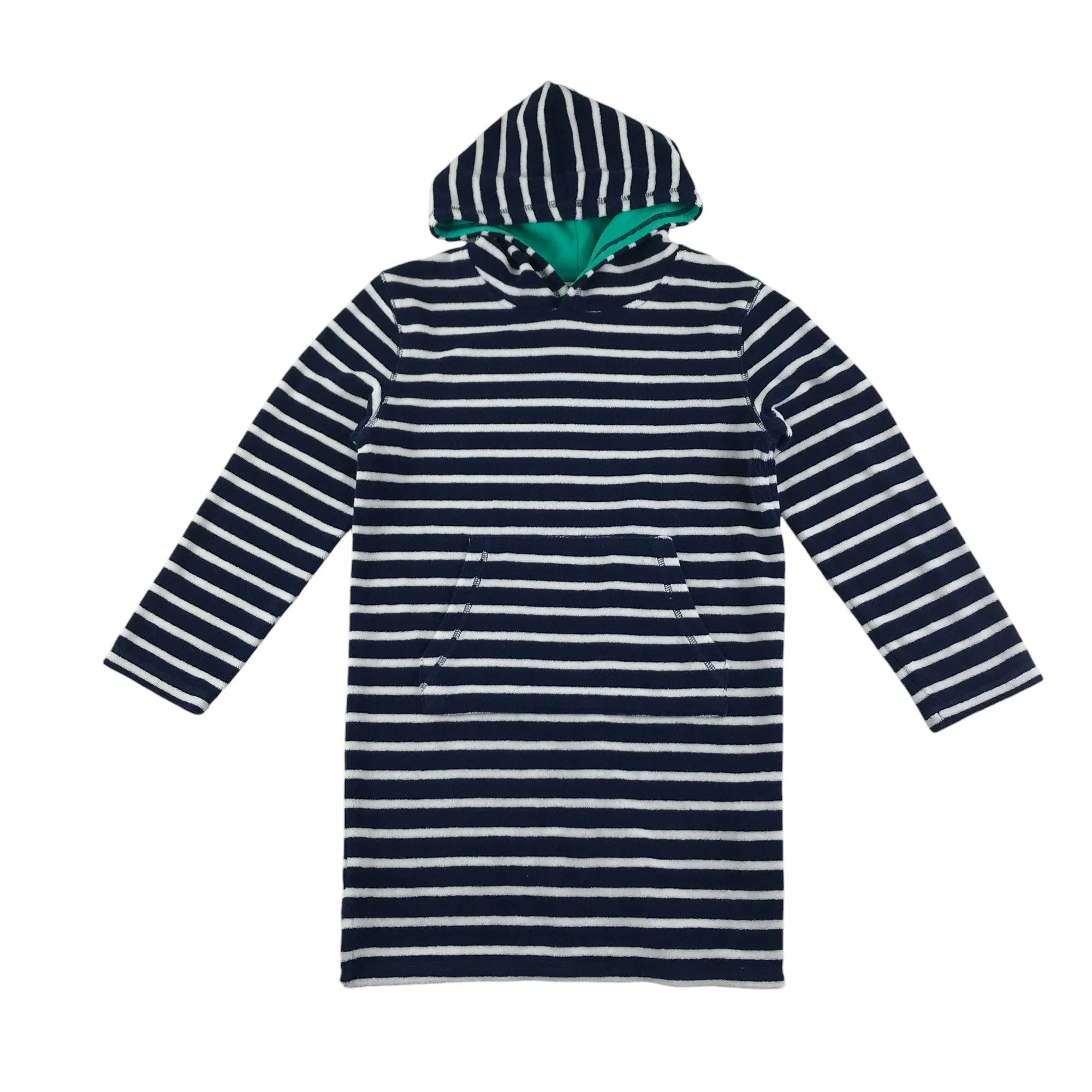Mini Boden blanket hoodie 9-10 years navy and white stripy