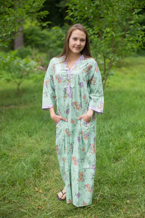Mint Simply Elegant Style Caftan in Romantic Florals Pattern