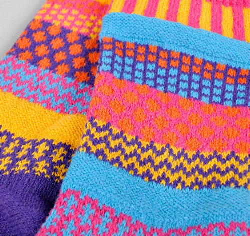 Mismatched Knitted Socks (Carnation)