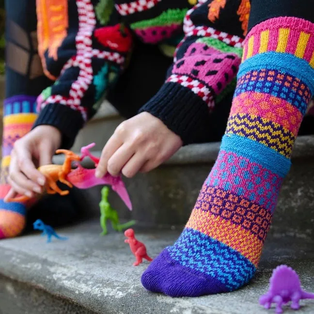 Mismatched Knitted Socks (Carnation)