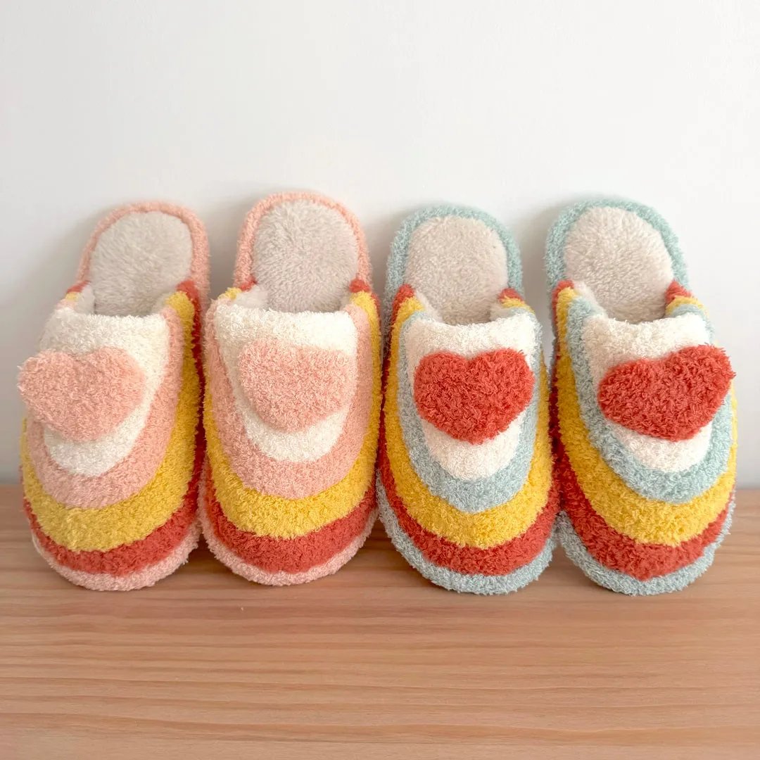 Plush Rainbow Heart Slippers