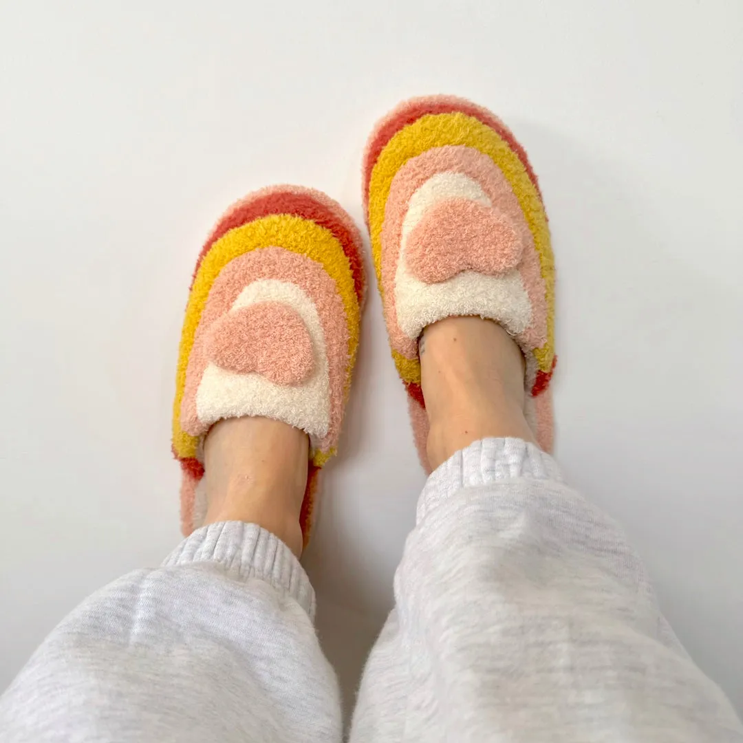 Plush Rainbow Heart Slippers