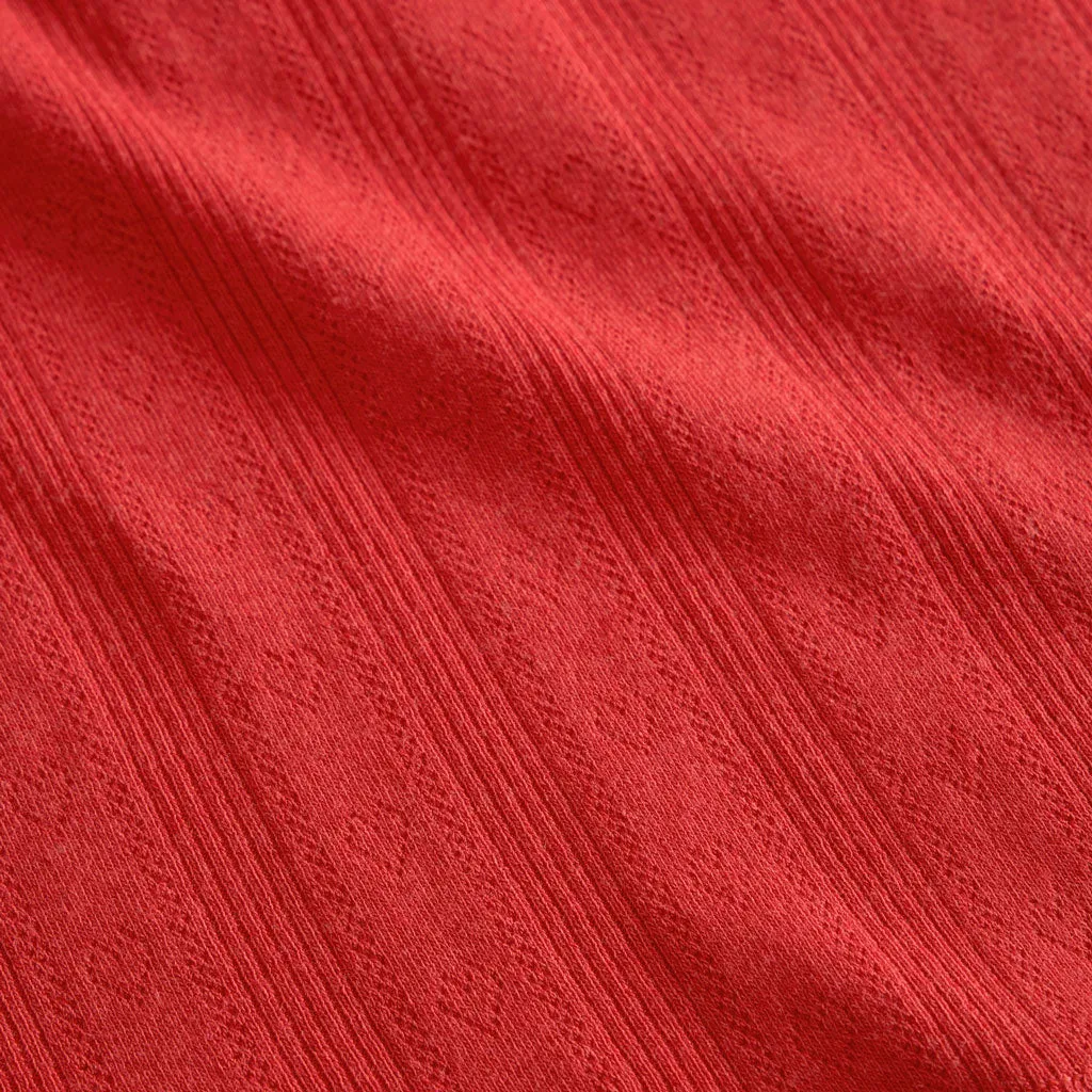 Red Women's Pointelle Henley Top
