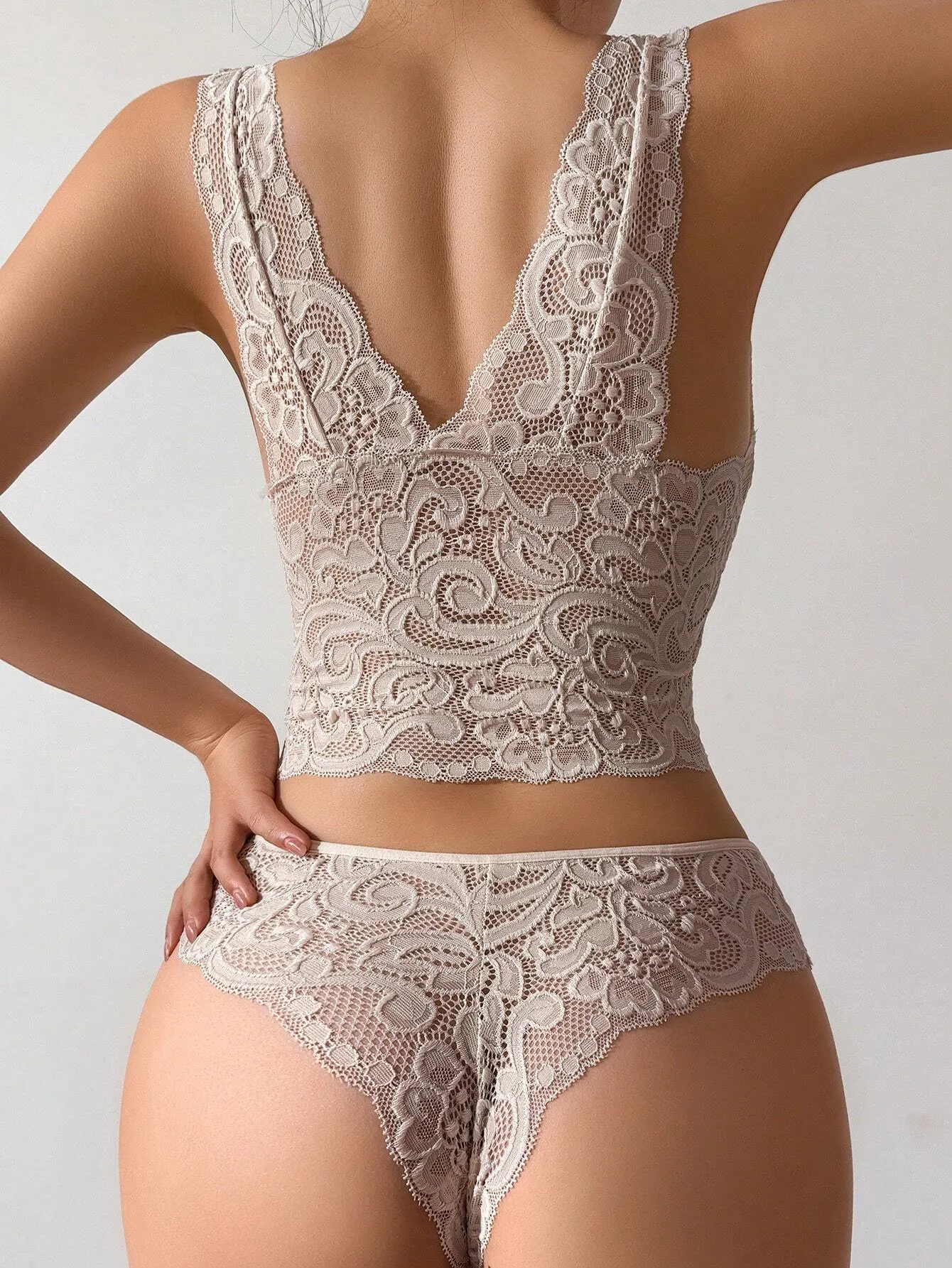 SHEIN 2pcs Women Romantic Lace Comfortable & Elegant Lingerie Set