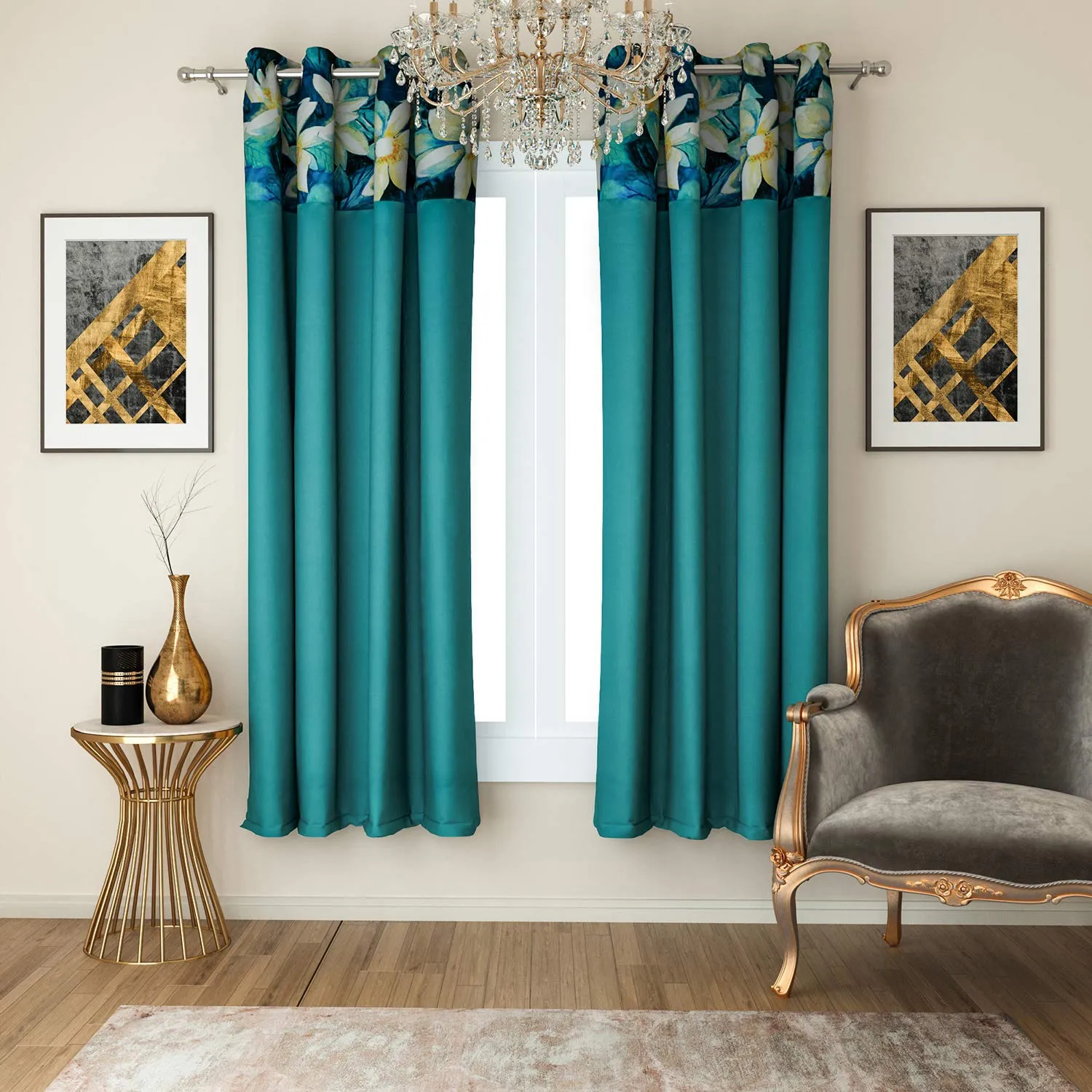 Swayam Blackout Window Curtain Set 2 for Bedroom, Guest Room - Thermal Insulator, Comes with Readymade Eyelets, Triple Layer Weave (5Ft) Noise Dampener, Machine Washable - Blue
