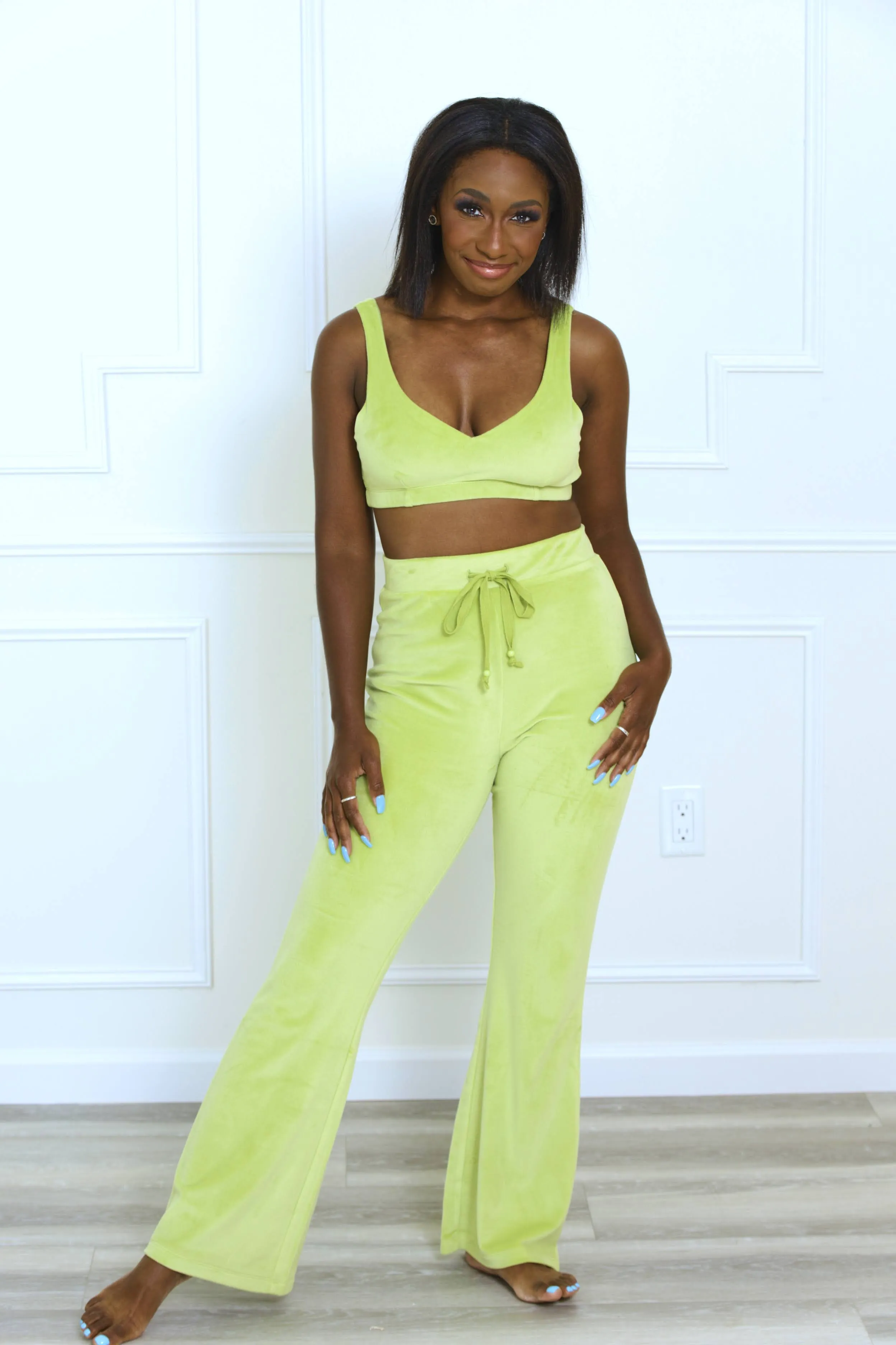Wanna Chill? Velour Sweatpants - Algae