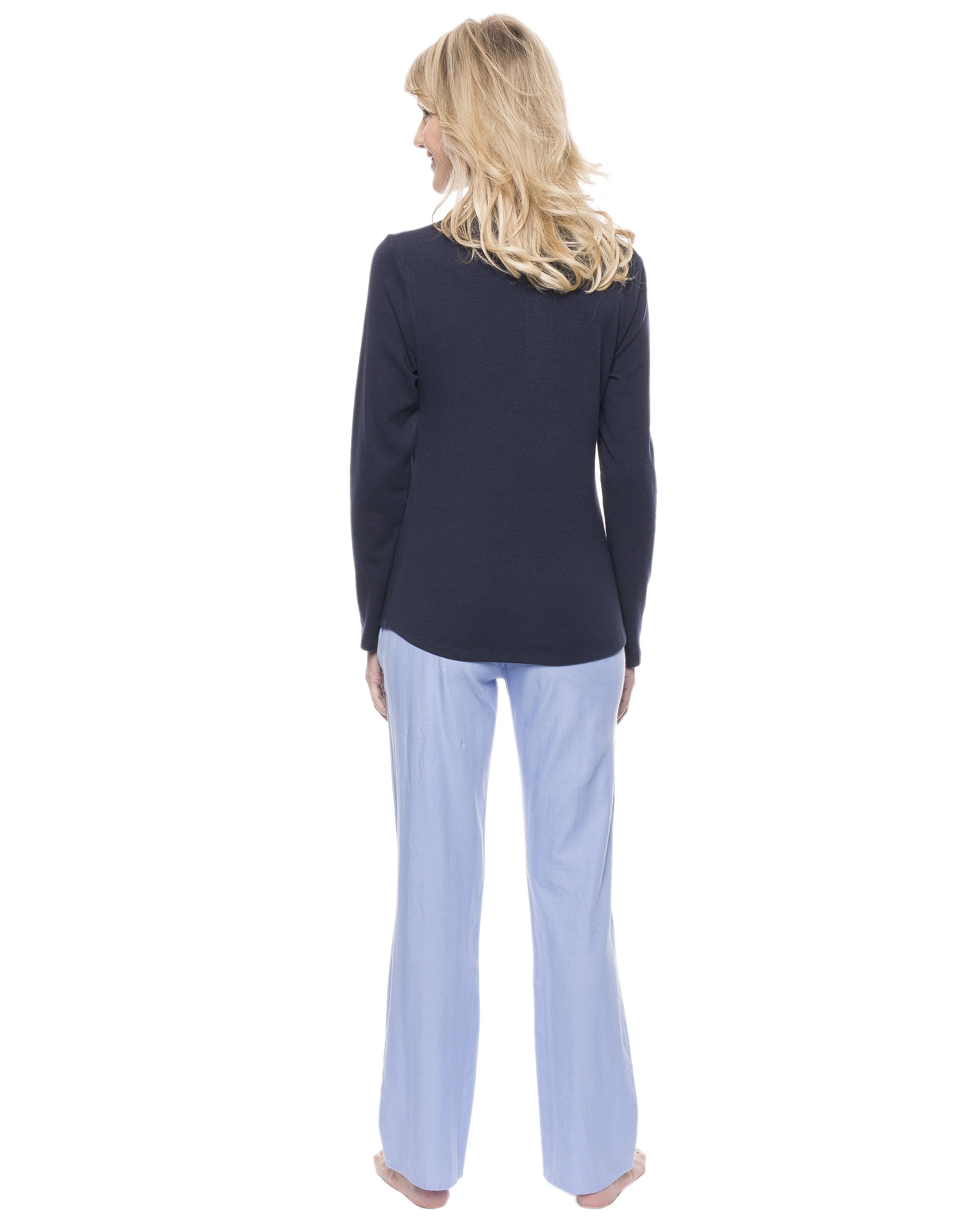 Womens Cotton Flannel Lounge Set with Henley Top