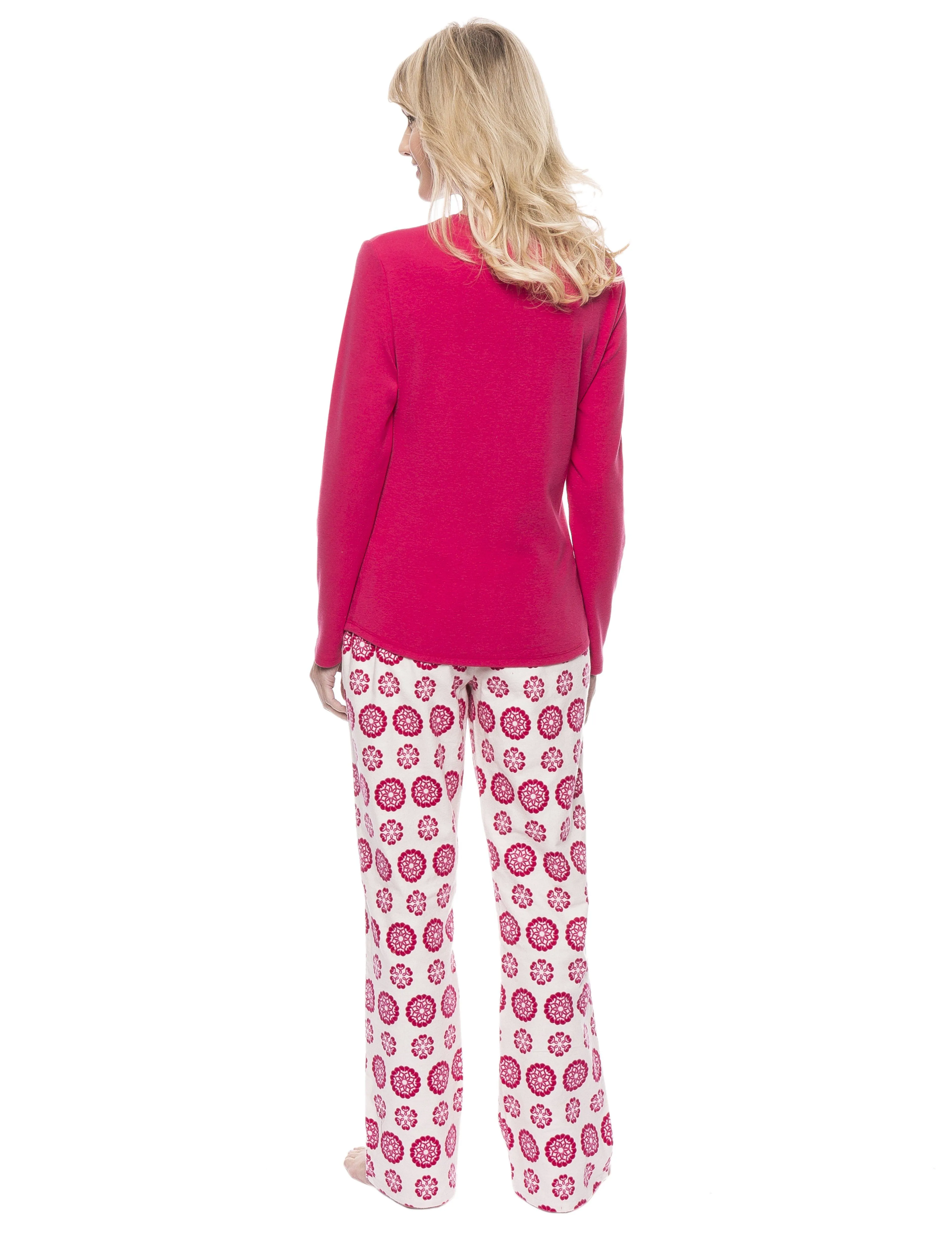 Womens Cotton Flannel Lounge Set with Henley Top
