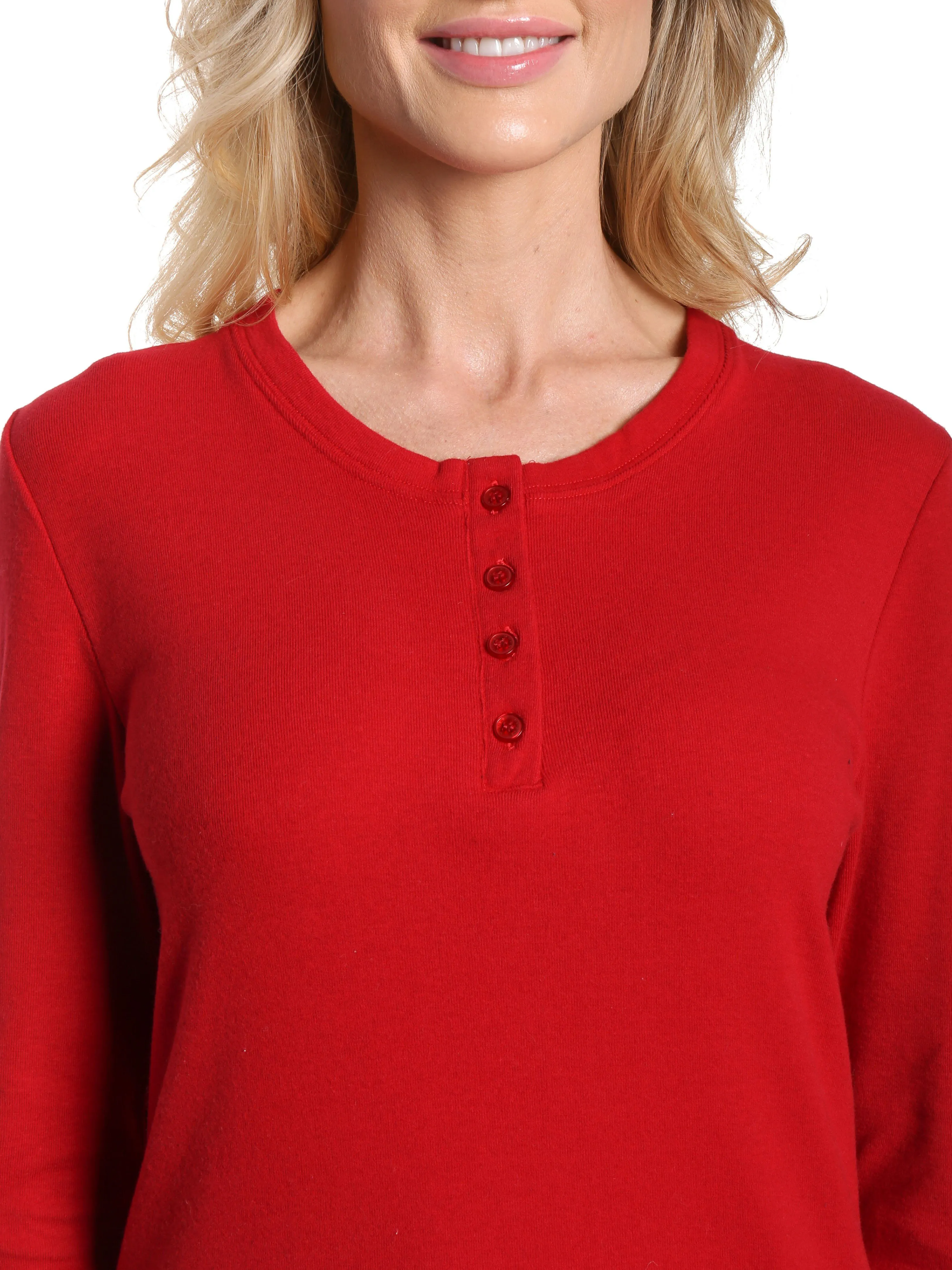 Womens Cotton Flannel Lounge Set with Henley Top