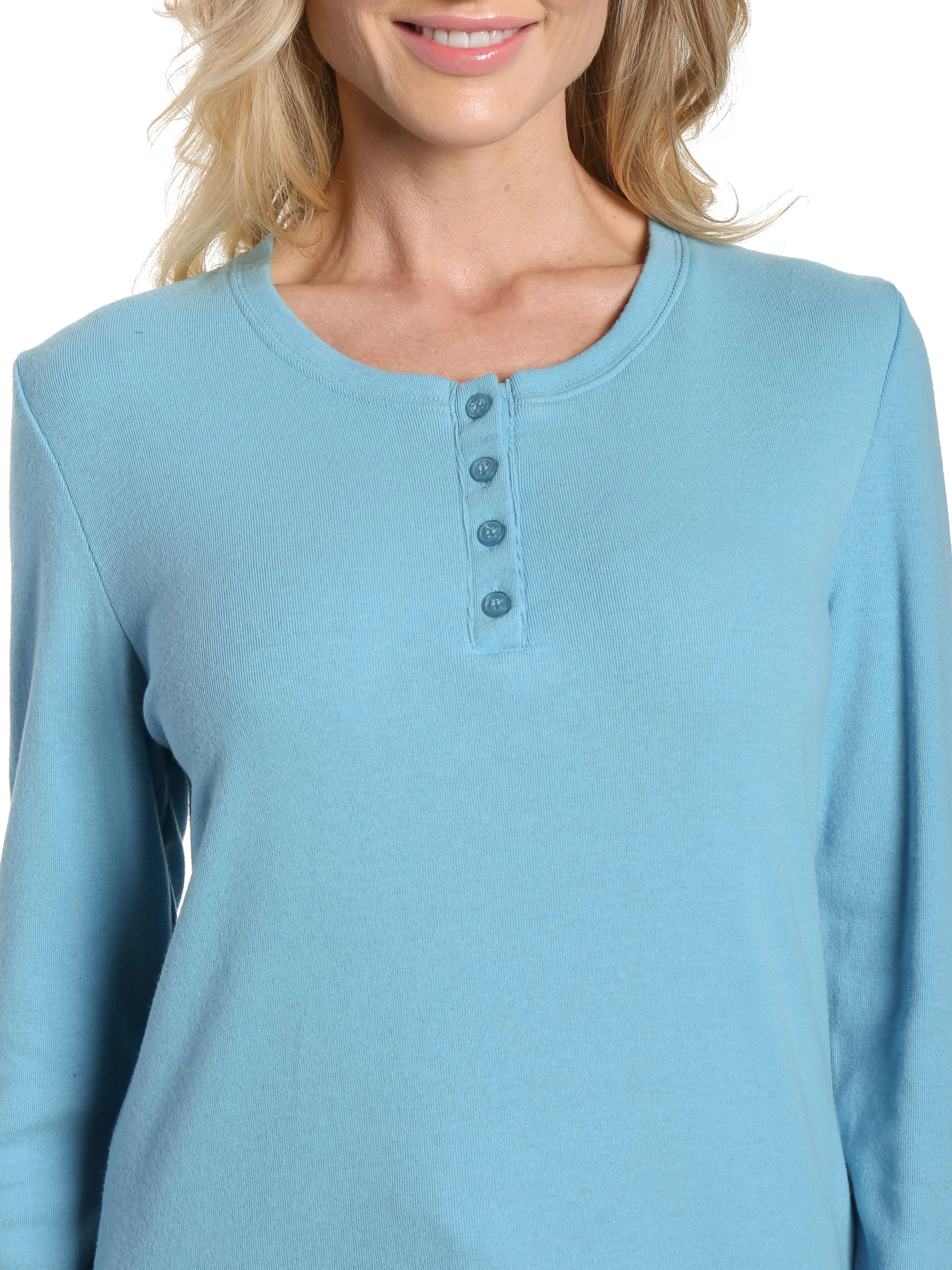 Womens Cotton Flannel Lounge Set with Henley Top