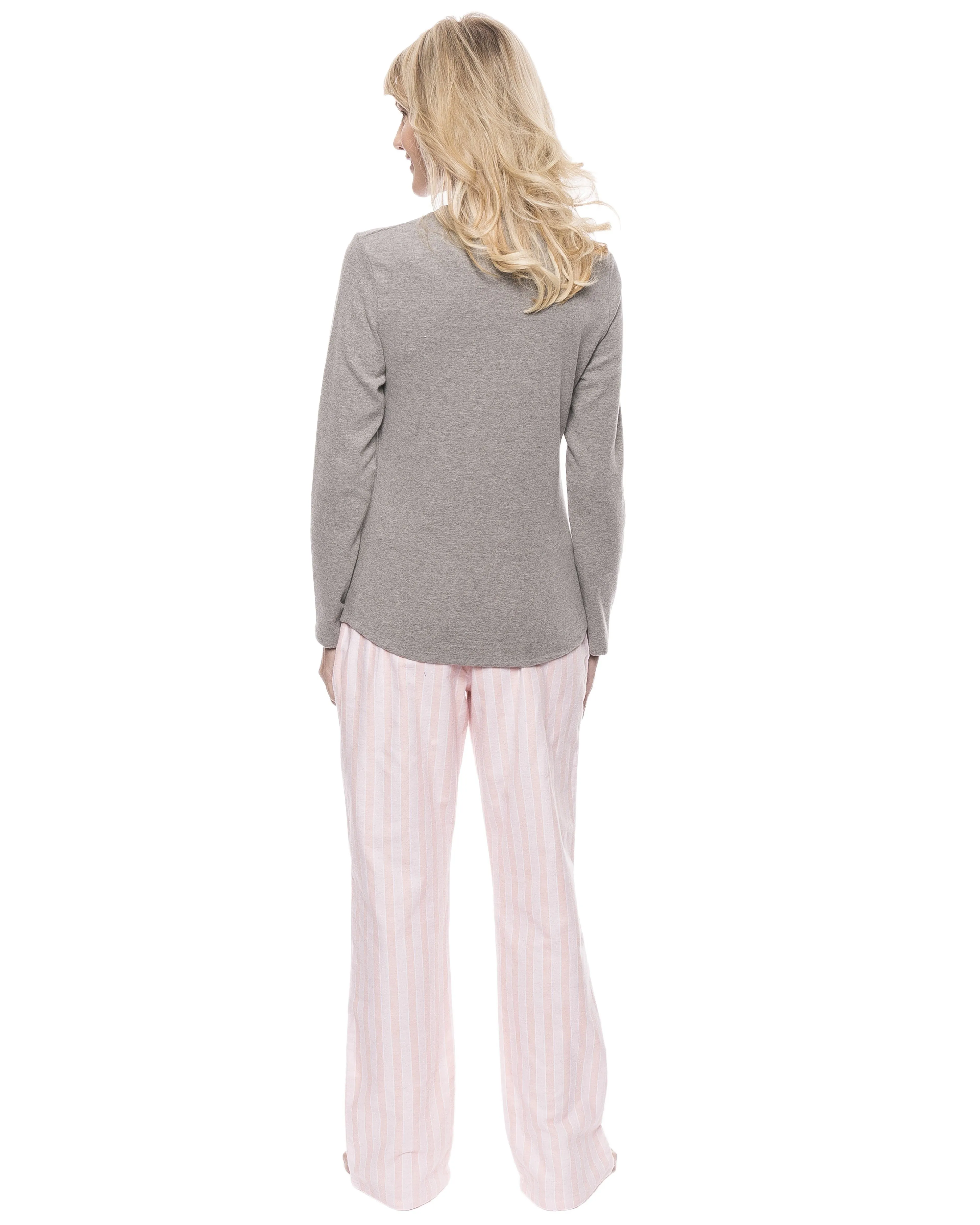 Womens Cotton Flannel Lounge Set with Henley Top