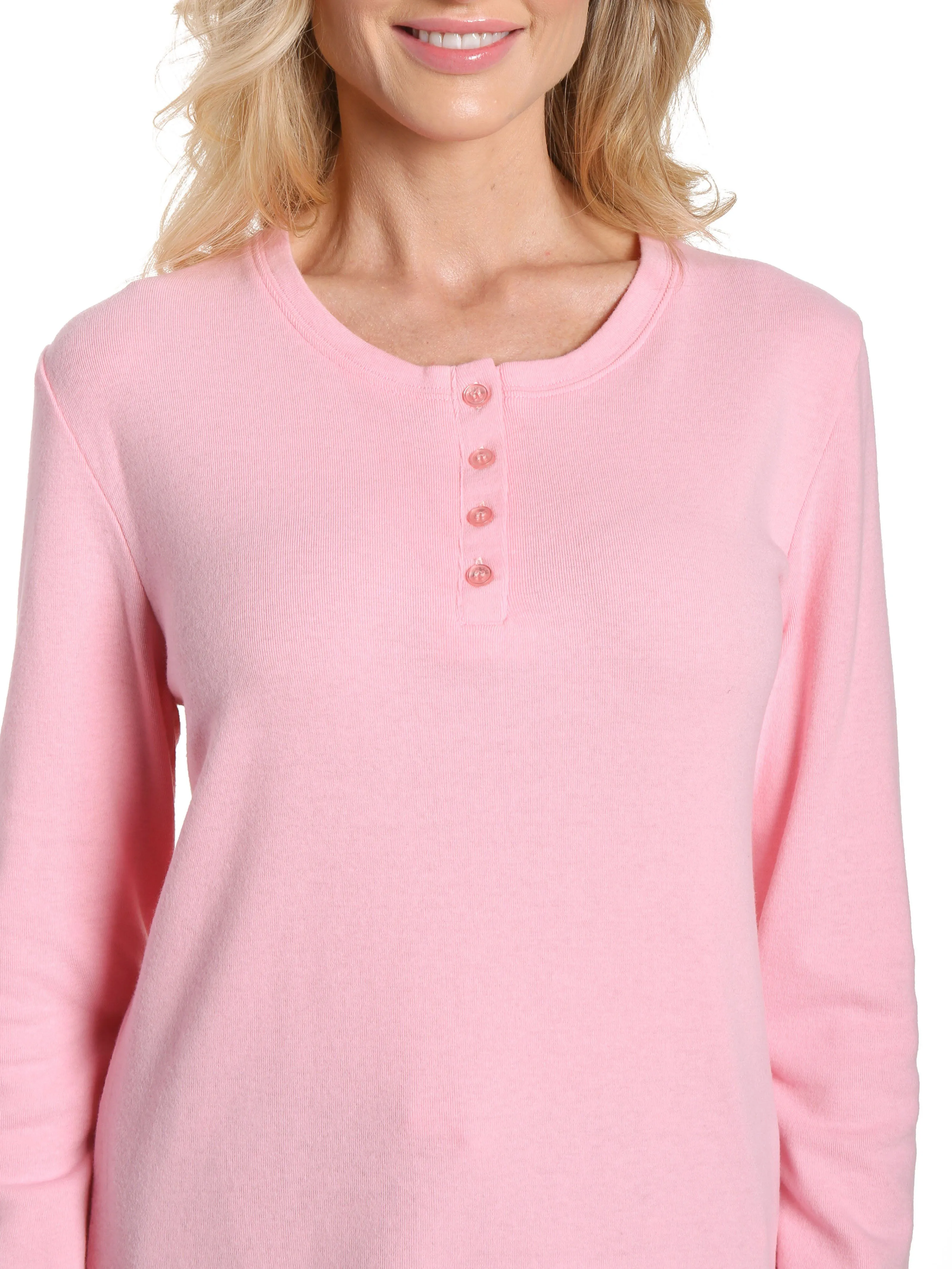 Womens Cotton Flannel Lounge Set with Henley Top