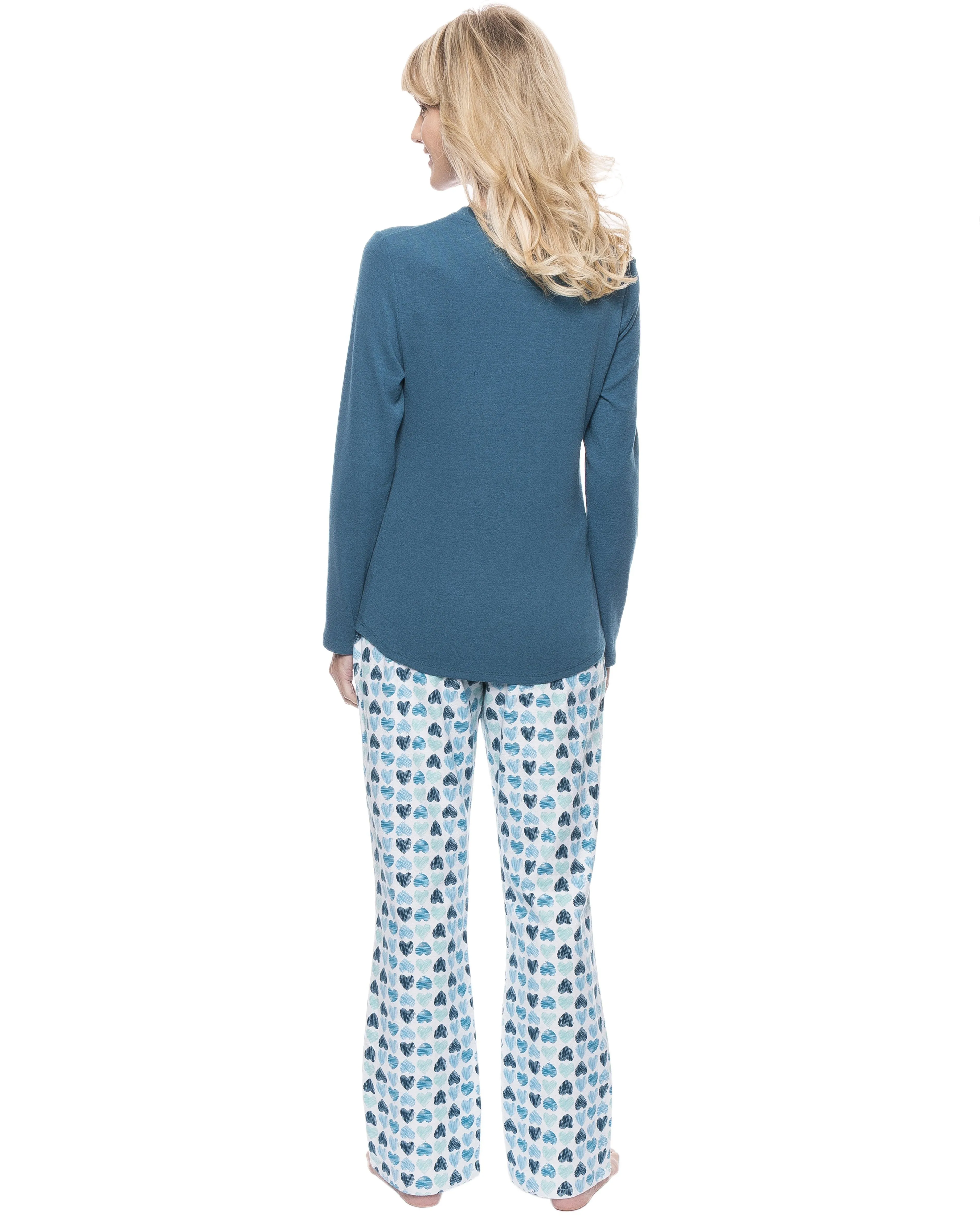 Womens Cotton Flannel Lounge Set with Henley Top