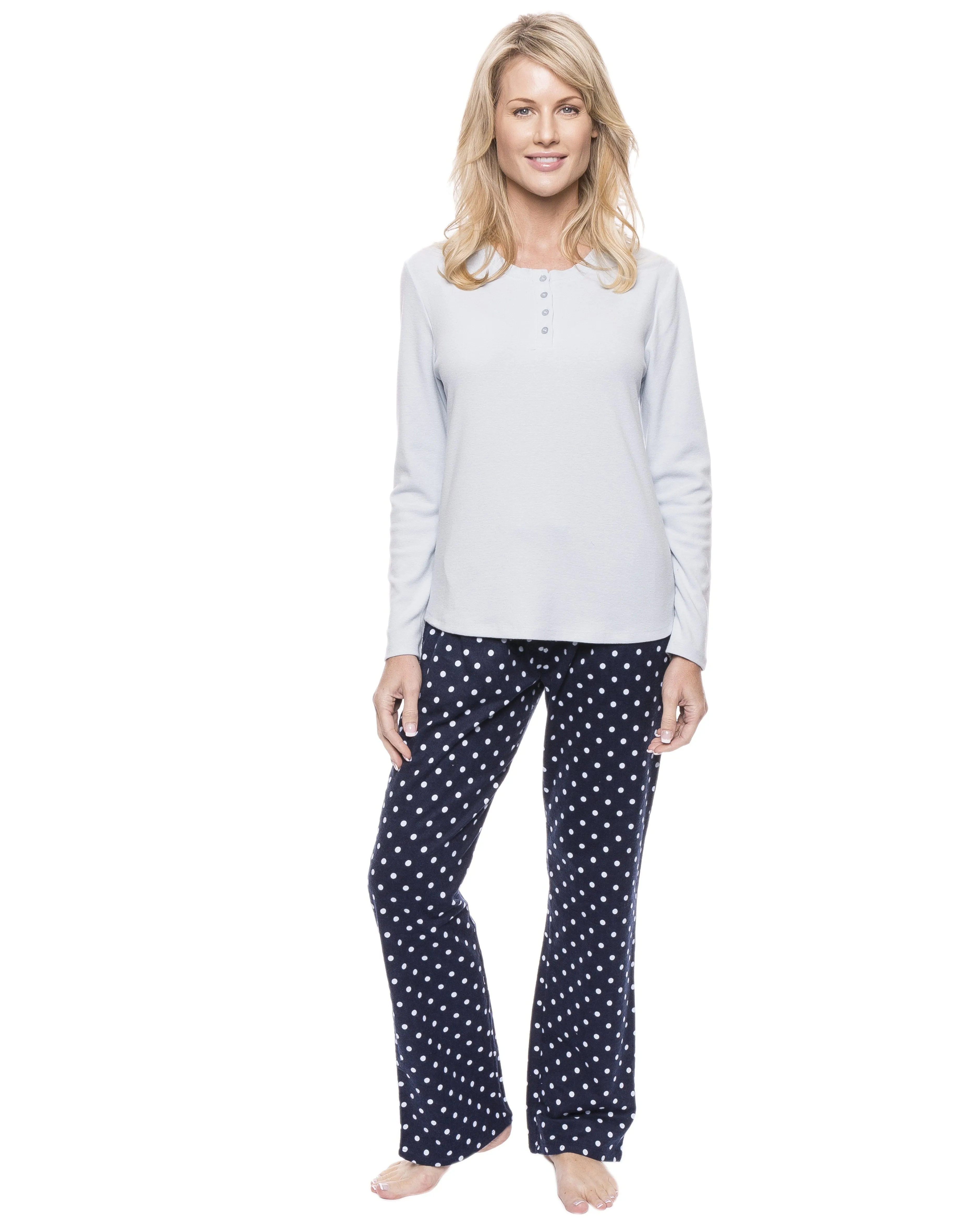 Womens Cotton Flannel Lounge Set with Henley Top