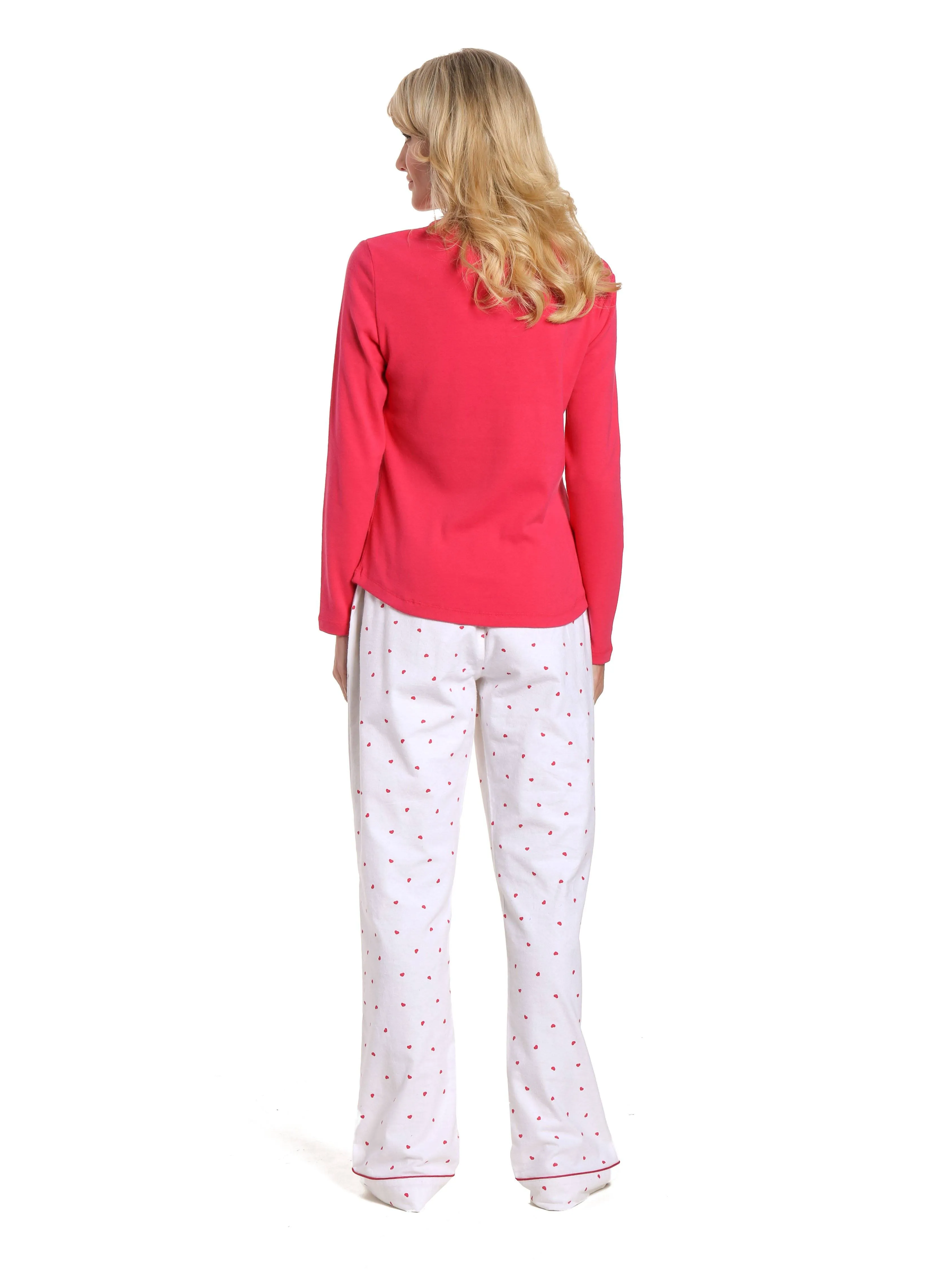 Womens Cotton Flannel Lounge Set with Henley Top