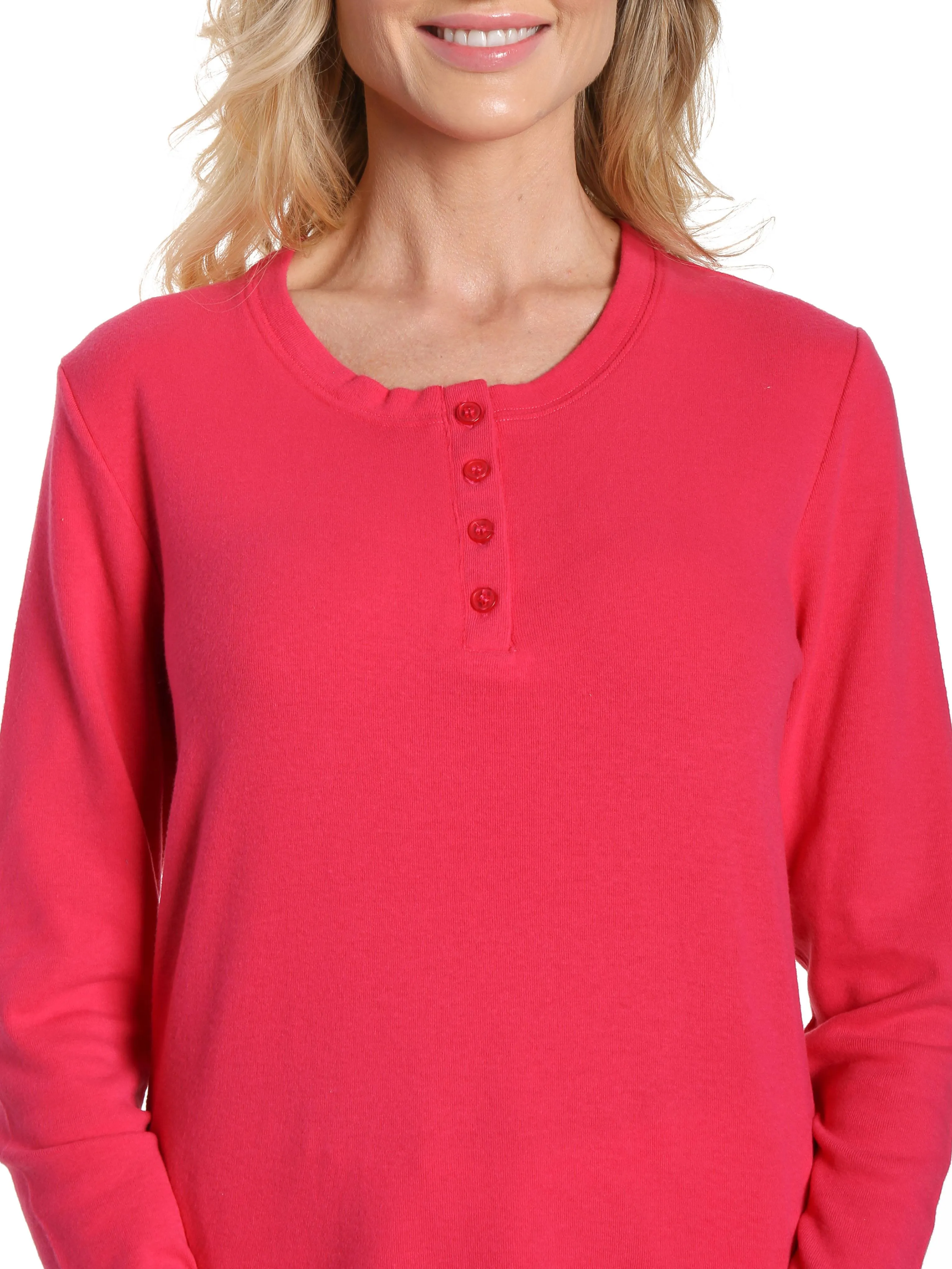 Womens Cotton Flannel Lounge Set with Henley Top