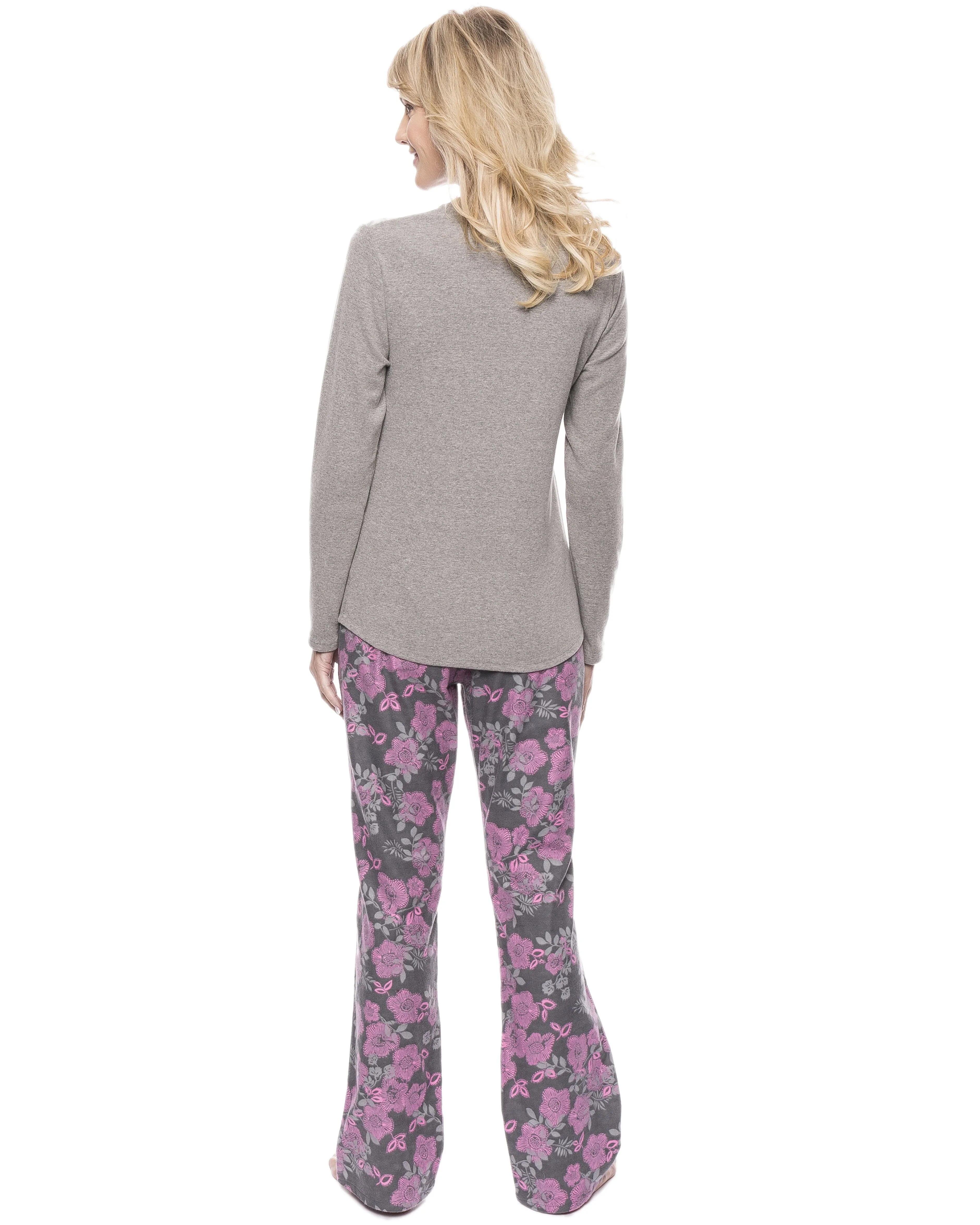 Womens Cotton Flannel Lounge Set with Henley Top