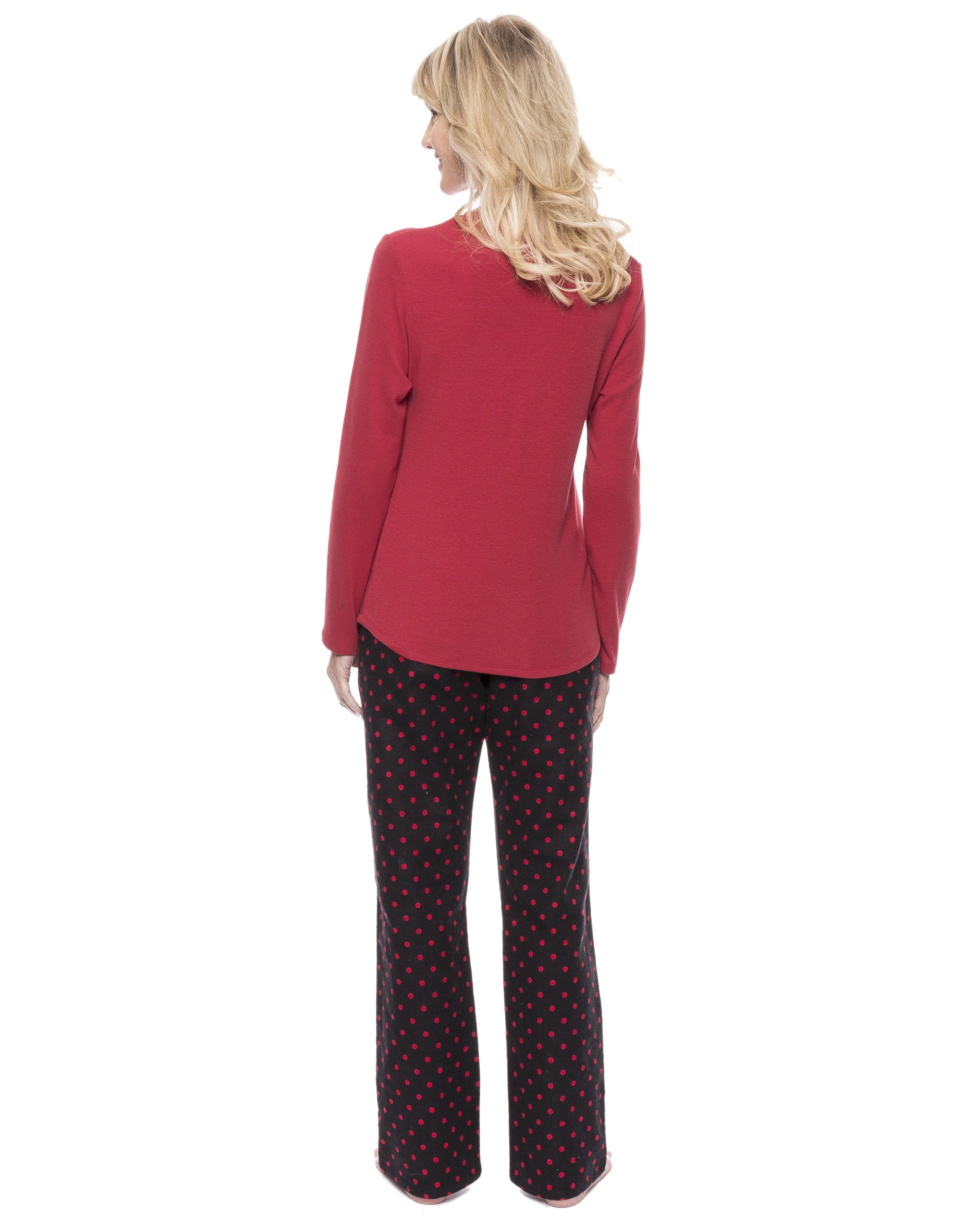 Womens Cotton Flannel Lounge Set with Henley Top