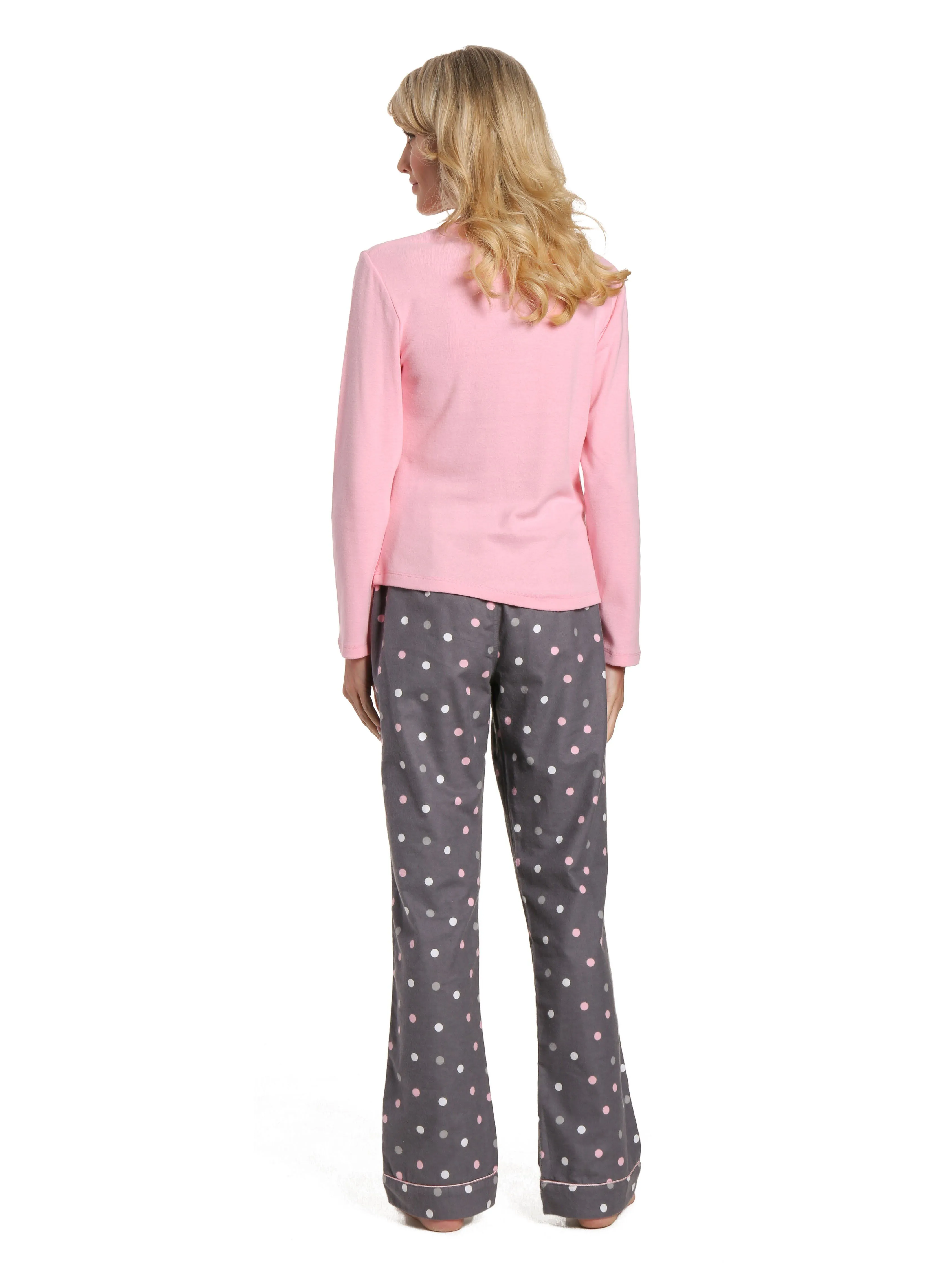 Womens Cotton Flannel Lounge Set with Henley Top