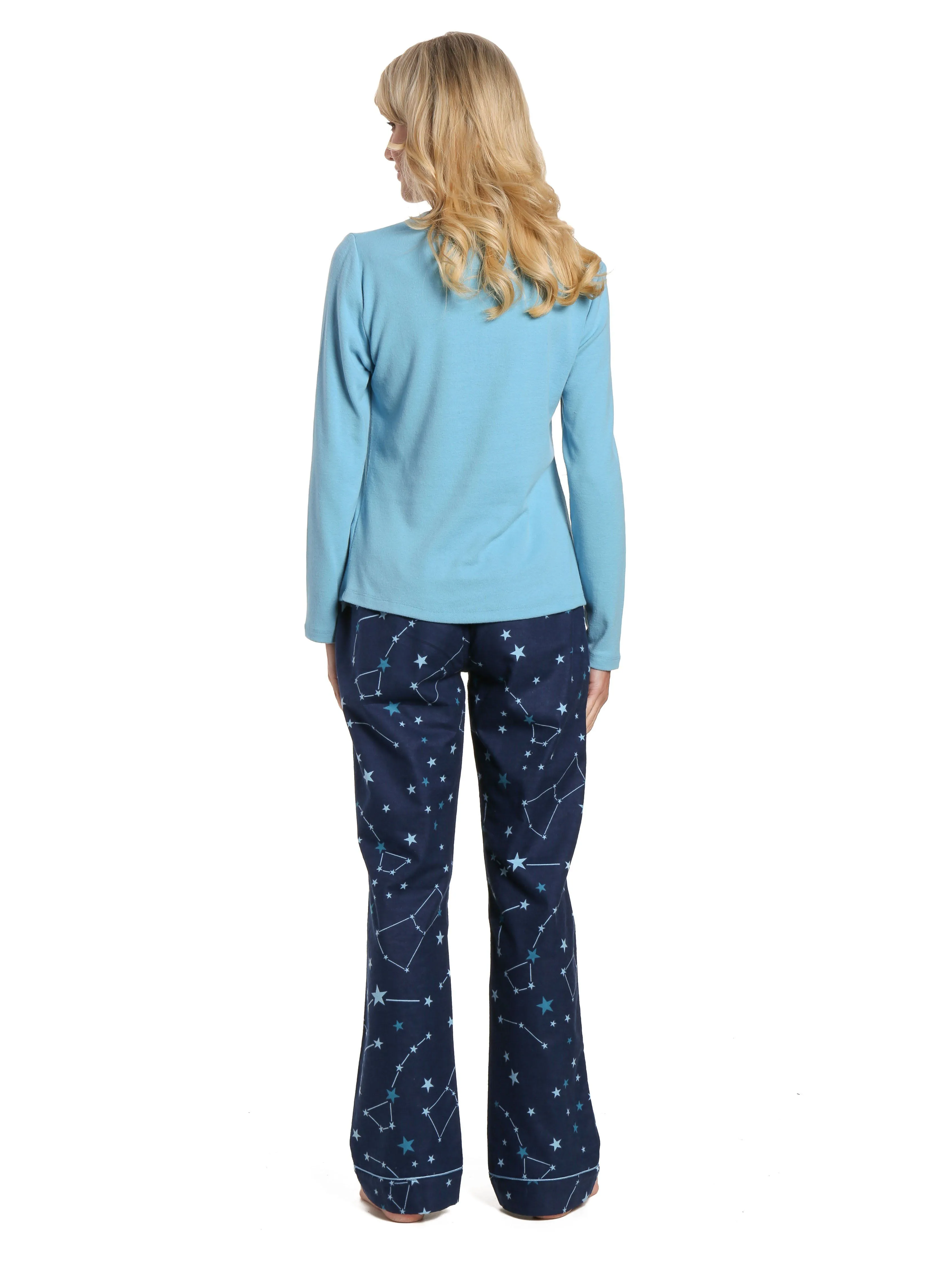 Womens Cotton Flannel Lounge Set with Henley Top