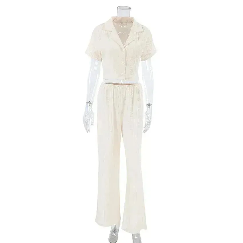 Women's Fashionable Simple Solid Color Short-sleeved Trousers Pajamas Two-piece Set