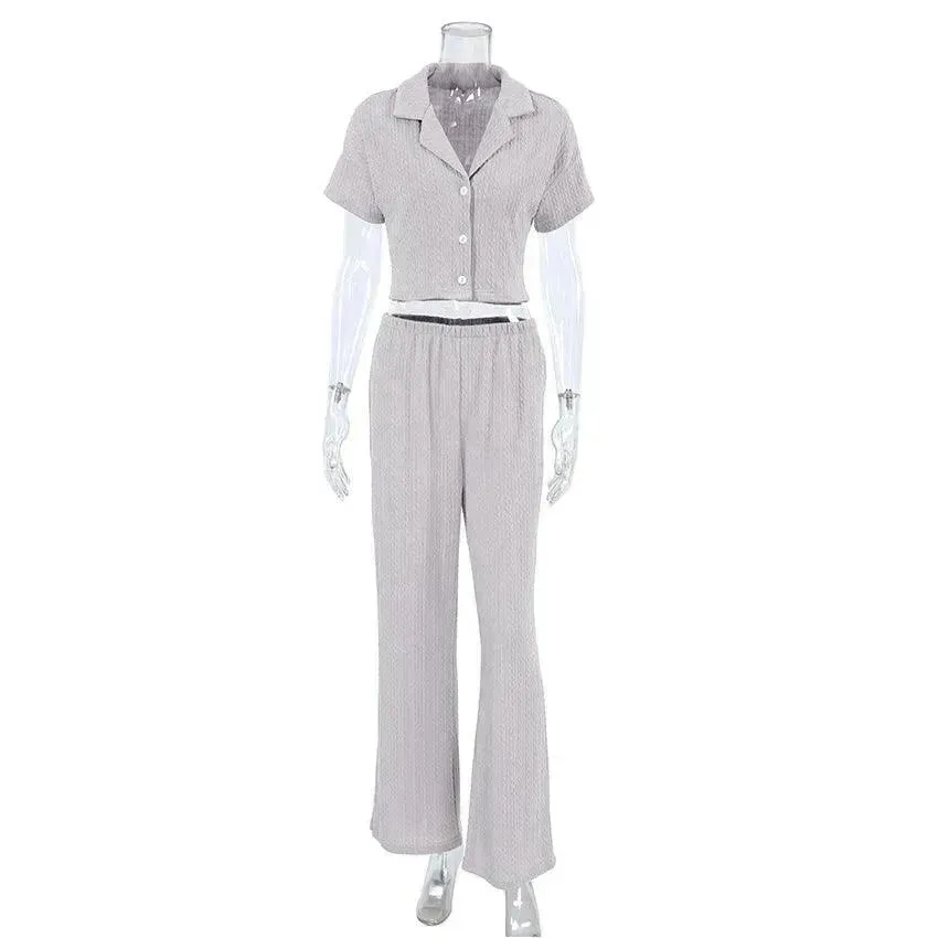 Women's Fashionable Simple Solid Color Short-sleeved Trousers Pajamas Two-piece Set