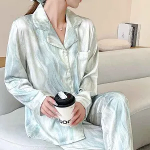 Women's Printed Satin Sleepwear Set 2 Piece Pajama Set Sleepwear Pajama Set